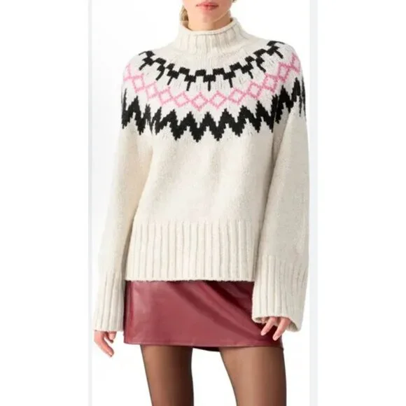 Sanctuary Women’s Tis the Season Fair Isle Mock Neck Sweater Sz XS Oversized - Picture 1 of 8